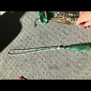 Aqua and cream tassel necklace